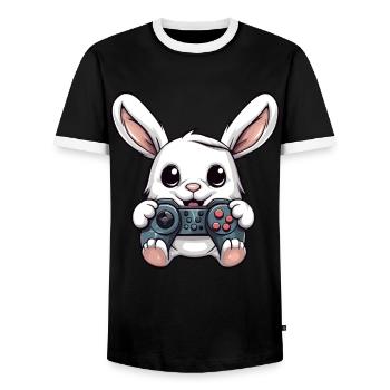 Cute Rabbit Player Gaming Bunny Lover - Men's Ringer Shirt - black/white - Front - AI Model Female 172 light (172cm) & AI Model Male 178 light (178cm)