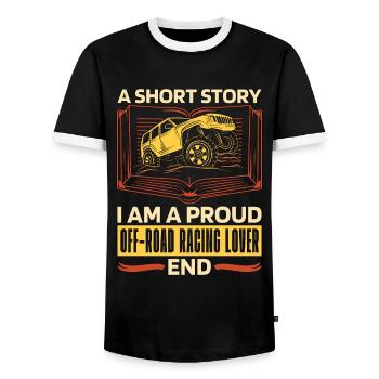 Off-Road Racing Lover A Short Story Off-Road Racer - Men's Ringer Shirt - black/white - Front - AI Model Female 172 light (172cm) & AI Model Male 178 light (178cm)