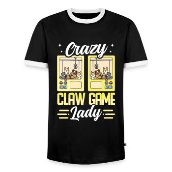 Claw Game Funny Claw Machine - Men's Ringer Shirt - black/white - Front - AI Model Female 172 light (172cm) & AI Model Male 178 light (178cm)