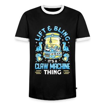 Claw Game Funny Claw Machine - Men's Ringer Shirt - black/white - Front - AI Model Female 172 light (172cm) & AI Model Male 178 light (178cm)