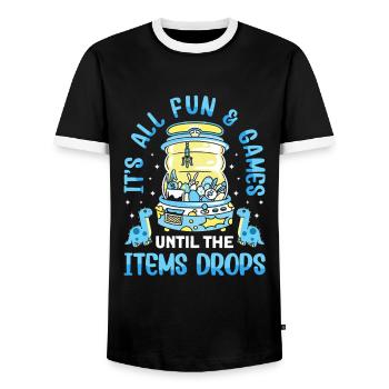 Claw Game Funny Claw Machine - Men's Ringer Shirt - black/white - Front - AI Model Female 172 light (172cm) & AI Model Male 178 light (178cm)