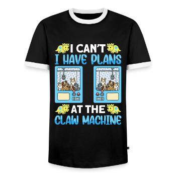 Claw Game Funny Claw Machine - Men's Ringer Shirt - black/white - Front - AI Model Female 172 light (172cm) & AI Model Male 178 light (178cm)