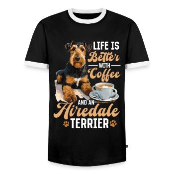 Airedale Terrier Dog Life is Better with Coffee - Männer Kontrast-T-Shirt - Schwarz/Weiß - Vorne - AI Model Female 172 light (172cm) & AI Model Male 178 light (178cm)