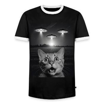 Selfie de chats drôles devant des OVNIS chat OVNI - T-shirt contrasté Homme - noir/blanc - Devant - AI Model Female 172 light (172cm) & AI Model Male 178 light (178cm)