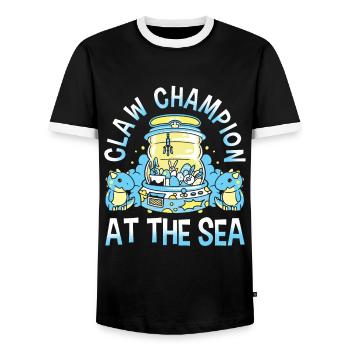 Claw Game Funny Claw Machine - Men's Ringer Shirt - black/white - Front - AI Model Female 172 light (172cm) & AI Model Male 178 light (178cm)