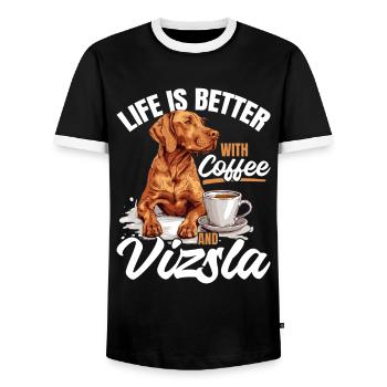 Life is Better with Coffee and a Vizsla - Männer Kontrast-T-Shirt - Schwarz/Weiß - Vorne - AI Model Female 172 light (172cm) & AI Model Male 178 light (178cm)