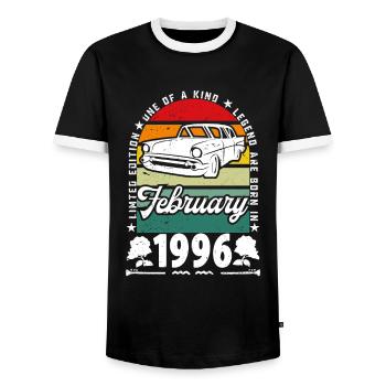 Birthday February 1996, Vintage February 1996. - Men's Ringer Shirt - black/white - Front - AI Model Female 172 light (172cm) & AI Model Male 178 light (178cm)
