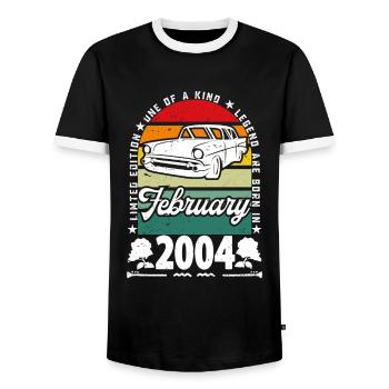 Anniversaire février 2004, Vintage février 2004. - T-shirt contrasté Homme - noir/blanc - Devant - AI Model Female 172 light (172cm) & AI Model Male 178 light (178cm)