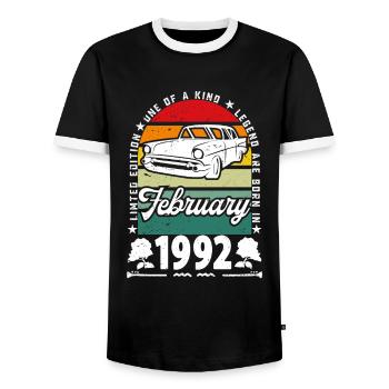 Birthday February 1992, Vintage February 1992. - Men's Ringer Shirt - black/white - Front - AI Model Female 172 light (172cm) & AI Model Male 178 light (178cm)