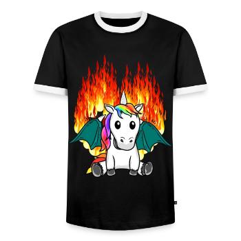 Fiery Dragon Unicorn Fantasy Children's Fable - Men's Ringer Shirt - black/white - Front - AI Model Female 172 light (172cm) & AI Model Male 178 light (178cm)