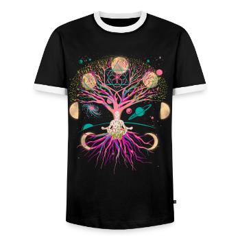 Moon Tree Meditation Meditate Universe Fantasy - Men's Ringer Shirt - black/white - Front - AI Model Female 172 light (172cm) & AI Model Male 178 light (178cm)