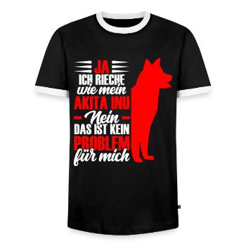 Akita Inu Japanese smell of Akita Inu - Men's Ringer Shirt - black/white - Front - AI Model Female 172 light (172cm) & AI Model Male 178 light (178cm)