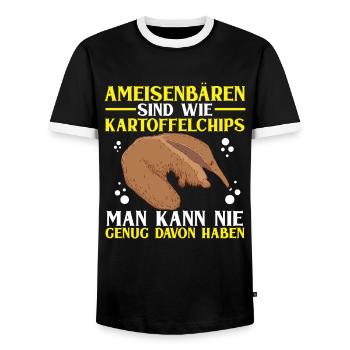 Never Enough Anteater Ant-Eating Bear - Men's Ringer Shirt - black/white - Front - AI Model Female 172 light (172cm) & AI Model Male 178 light (178cm)