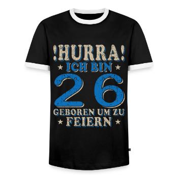 26. Geburtstag 26 Jähriger 26 Jahre - Männer Kontrast-T-Shirt - Schwarz/Weiß - Vorne - AI Model Female 172 light (172cm) & AI Model Male 178 light (178cm)