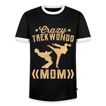 Crazy Taekwondo Mom - Men's Ringer Shirt - black/white - Front - AI Model Female 172 light (172cm) & AI Model Male 178 light (178cm)