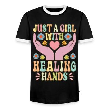 Massage Therapeutin Mädchen - Männer Kontrast-T-Shirt - Schwarz/Weiß - Vorne - AI Model Female 172 light (172cm) & AI Model Male 178 light (178cm)