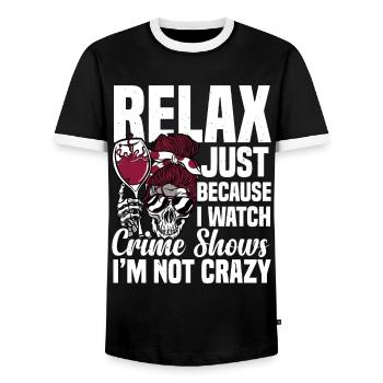 True Crime - Men's Ringer Shirt - black/white - Front - AI Model Female 172 light (172cm) & AI Model Male 178 light (178cm)