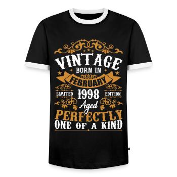 Cadeau D'anniversaire Février 1998 Vintage 26e - T-shirt contrasté Homme - noir/blanc - Devant - AI Model Female 172 light (172cm) & AI Model Male 178 light (178cm)