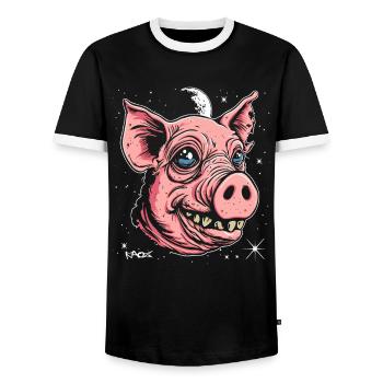 Le bon vieil ami : le cochon de l’espace - T-shirt contrasté Homme - noir/blanc - Devant - AI Model Female 172 light (172cm) & AI Model Male 178 light (178cm)