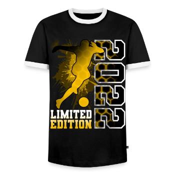 2022 Year of Birth Birthday Football - Men's Ringer Shirt - black/white - Front - AI Model Female 172 light (172cm) & AI Model Male 178 light (178cm)