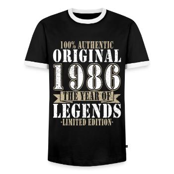 Legend 1986 Birthday Year of birth 1986 Men - Men's Ringer Shirt - black/white - Front - AI Model Female 172 light (172cm) & AI Model Male 178 light (178cm)