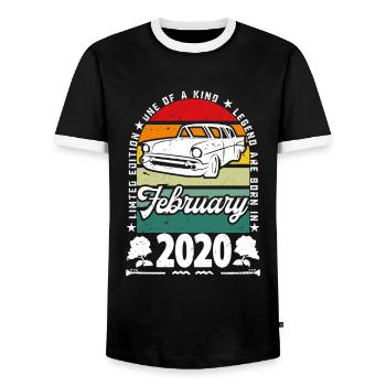 Anniversaire février 2020, Vintage février 2020. - T-shirt contrasté Homme - noir/blanc - Devant - AI Model Female 172 light (172cm) & AI Model Male 178 light (178cm)