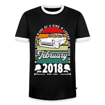 Birthday February 2018, Vintage February 2018. - Men's Ringer Shirt - black/white - Front - AI Model Female 172 light (172cm) & AI Model Male 178 light (178cm)