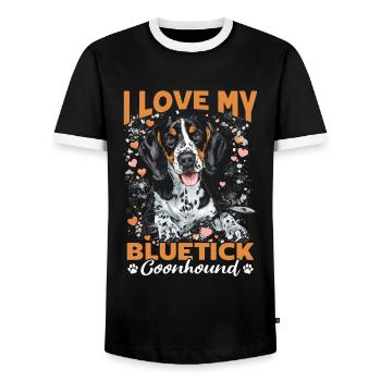 Dog Breed I Love my Bluetick Coonhound - Men's Ringer Shirt - black/white - Front - AI Model Female 172 light (172cm) & AI Model Male 178 light (178cm)