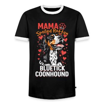 Bluetick Coonhound Dog Breed Mama of a - Men's Ringer Shirt - black/white - Front - AI Model Female 172 light (172cm) & AI Model Male 178 light (178cm)