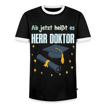 Désormais, il s’appelle M. Docteur - T-shirt contrasté Homme - noir/blanc - Devant - AI Model Female 172 light (172cm) & AI Model Male 178 light (178cm)