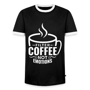 Café filtre pas d’émotions - Barista Kaffee Fans - T-shirt contrasté Homme - noir/blanc - Devant - AI Model Female 172 light (172cm) & AI Model Male 178 light (178cm)