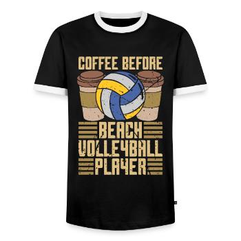 Beach Volleyball Coffee Volleyball Player Coffee Lover - Men's Ringer Shirt - black/white - Front - AI Model Female 172 light (172cm) & AI Model Male 178 light (178cm)