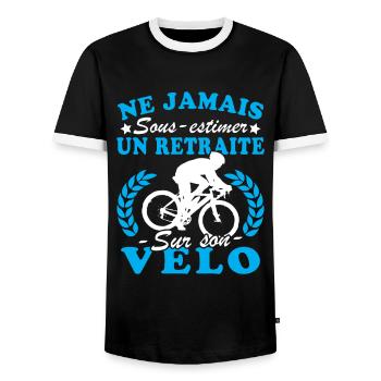 Ein Rentner auf dem Rad Humor Radfahrer im Ruhestand - Männer Kontrast-T-Shirt - Schwarz/Weiß - Vorne - AI Model Female 172 light (172cm) & AI Model Male 178 light (178cm)