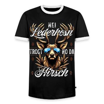 Trachtenshirt Herren Trachten T-Shirt Lederhose - Männer Kontrast-T-Shirt - Schwarz/Weiß - Vorne - AI Model Female 172 light (172cm) & AI Model Male 178 light (178cm)