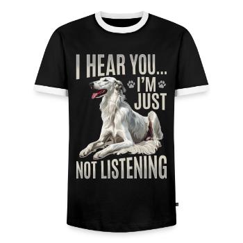 Race de chien barzoï Je t’entends Je n’écoute tout simplement pas - T-shirt contrasté Homme - noir/blanc - Devant - AI Model Female 172 light (172cm) & AI Model Male 178 light (178cm)
