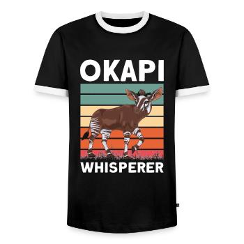 Drôle d’amant d’okapi gardien de zoo - T-shirt contrasté Homme - noir/blanc - Devant - AI Model Female 172 light (172cm) & AI Model Male 178 light (178cm)