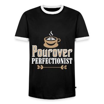 Pourover Perfectionist - Barista Coffee Fans - Men's Ringer Shirt - black/white - Front - AI Model Female 172 light (172cm) & AI Model Male 178 light (178cm)