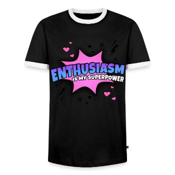 Enthusiasm is my superpower trait - Men's Ringer Shirt - black/white - Front - AI Model Female 172 light (172cm) & AI Model Male 178 light (178cm)