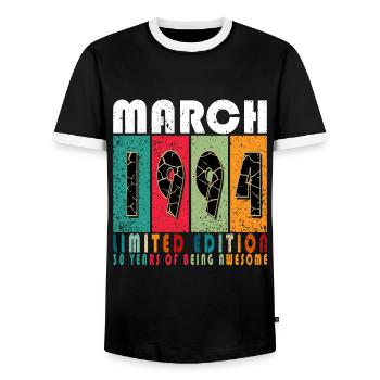 Mars 1994 cadeau d’anniversaire. Mars 1994. - T-shirt contrasté Homme - noir/blanc - Devant - AI Model Female 172 light (172cm) & AI Model Male 178 light (178cm)