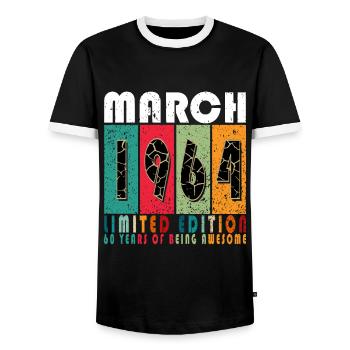 March 1964 Anniversary March 1964 March - Men's Ringer Shirt - black/white - Front - AI Model Female 172 light (172cm) & AI Model Male 178 light (178cm)