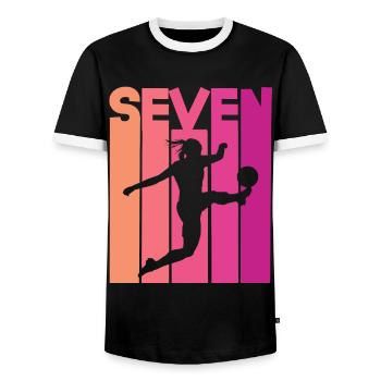Fußballerin Fußball 7. Geburtstag - Männer Kontrast-T-Shirt - Schwarz/Weiß - Vorne - AI Model Female 172 light (172cm) & AI Model Male 178 light (178cm)