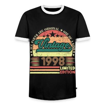 1998 Retro Geburtstagsgeschenk. Jahrgang 1998. - Männer Kontrast-T-Shirt - Schwarz/Weiß - Vorne - AI Model Female 172 light (172cm) & AI Model Male 178 light (178cm)