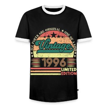 Cadeau d’anniversaire Retro 1996. Vintage 1996. - T-shirt contrasté Homme - noir/blanc - Devant - AI Model Female 172 light (172cm) & AI Model Male 178 light (178cm)