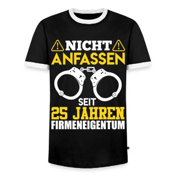 25 years of company property do not touch colleague - Men's Ringer Shirt - black/white - Front - AI Model Female 172 light (172cm) & AI Model Male 178 light (178cm)