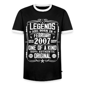 Vintage birthday gift born in February 2007 - Men's Ringer Shirt - black/white - Front - AI Model Female 172 light (172cm) & AI Model Male 178 light (178cm)