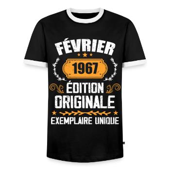 Cadeau 57e Anniversaire Nées En Février 1967 - T-shirt contrasté Homme - noir/blanc - Devant - AI Model Female 172 light (172cm) & AI Model Male 178 light (178cm)