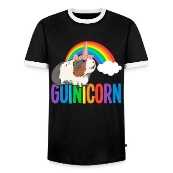 Meerschweinchen Regenbogen LGBTQ - Männer Kontrast-T-Shirt - Schwarz/Weiß - Vorne - AI Model Female 172 light (172cm) & AI Model Male 178 light (178cm)