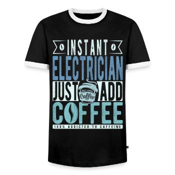 Instant Electrician Just Add Coffee - Men's Ringer Shirt - black/white - Front - AI Model Female 172 light (172cm) & AI Model Male 178 light (178cm)