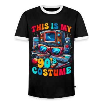 Das ist mein 90er Kostüm - Männer Kontrast-T-Shirt - Schwarz/Weiß - Vorne - AI Model Female 172 light (172cm) & AI Model Male 178 light (178cm)