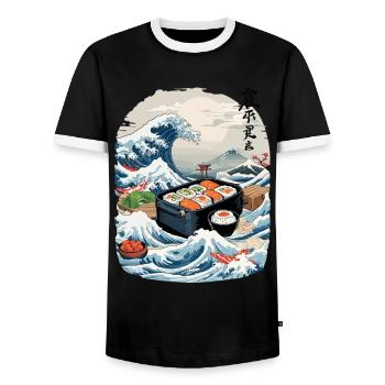 Sushi japonais Ukiyo-E Art Design esthétique - T-shirt contrasté Homme - noir/blanc - Devant - AI Model Female 172 light (172cm) & AI Model Male 178 light (178cm)